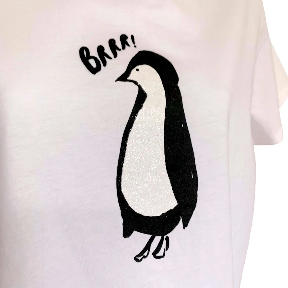 NWT Kate Spade BRRR Penguin Short Sleeved Tee Shirt Size Medium